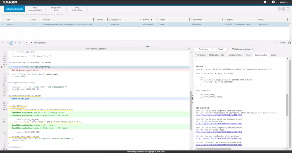 Parasoft C/C++test Example: Detection of Out-of-Bounds Memory Access