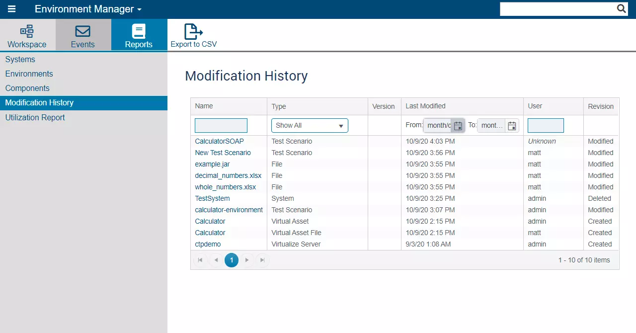 Parasoft Environment Manager Reports